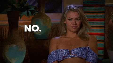a gif from the bachelorette of a woman saying "no"