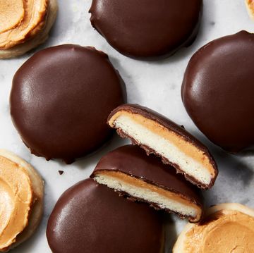 tagalong cookies with shortbread and peanut butter covered in chocolate