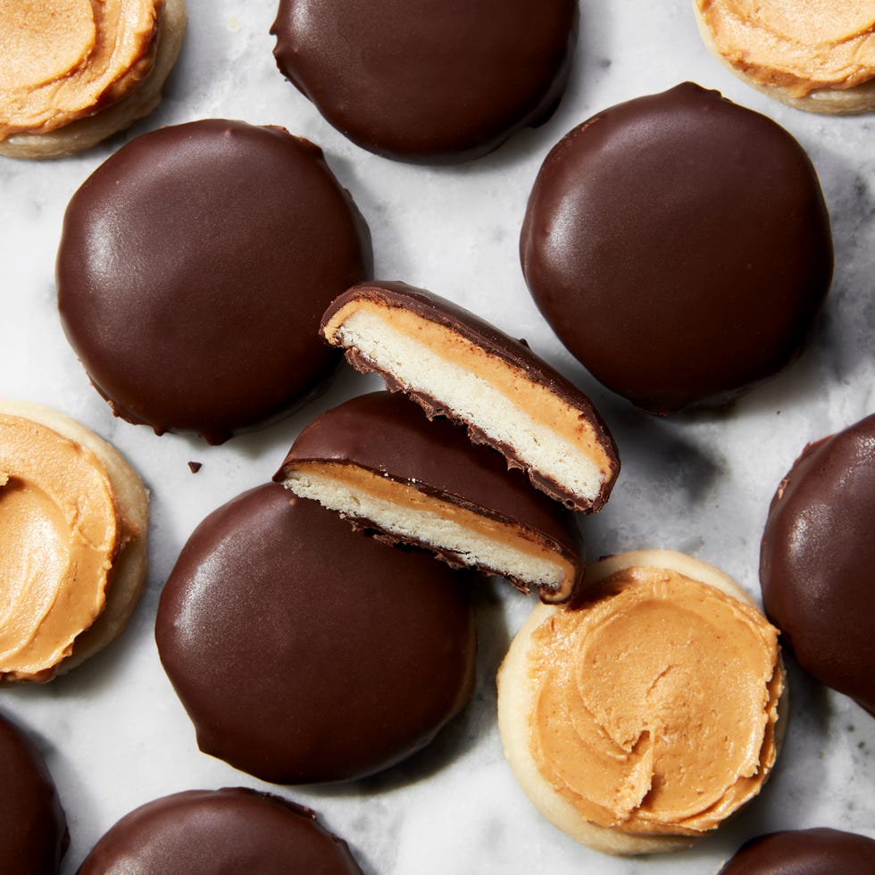 tagalong cookies with shortbread and peanut butter covered in chocolate