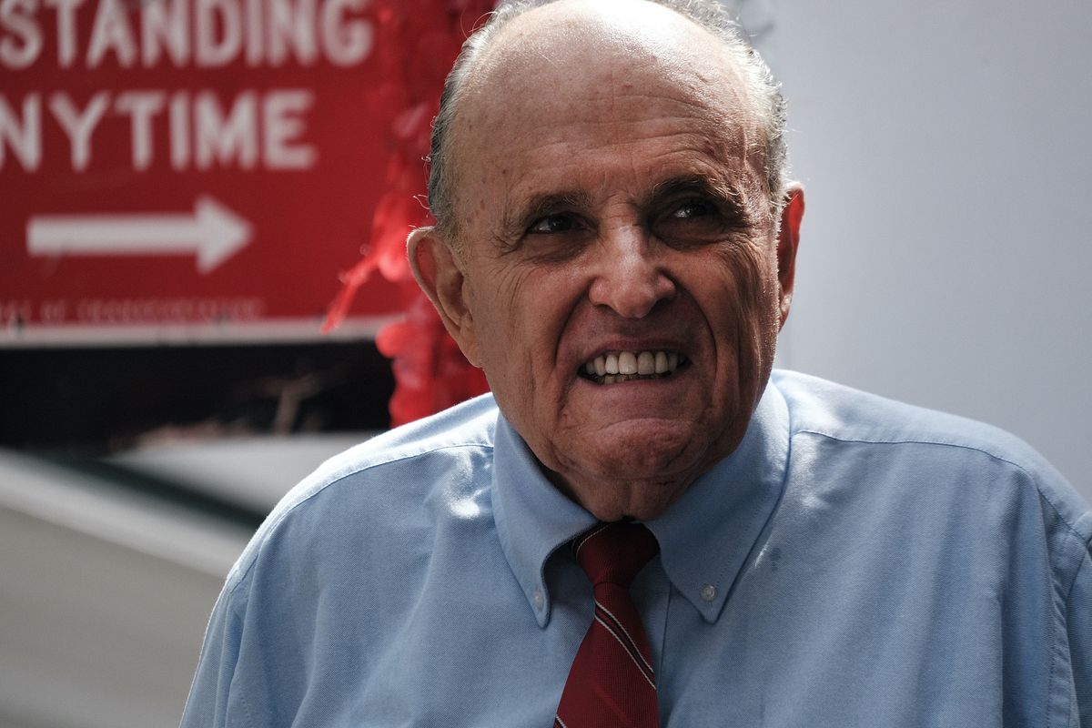 new york, new york   june 21 former new york city mayor rudy giuliani makes an appearance in support of fellow republican curtis sliwa who is running for nyc mayor on june 21, 2021 in new york city the guardian angels founder has said he will rollback bail reforms, support police and keep rikers island open rather than following the current plans to close it sliwa is running against fernando mateo, president of the new york state federation of taxi drivers with the winner facing off against the winner of the democratic primary photo by spencer plattgetty images