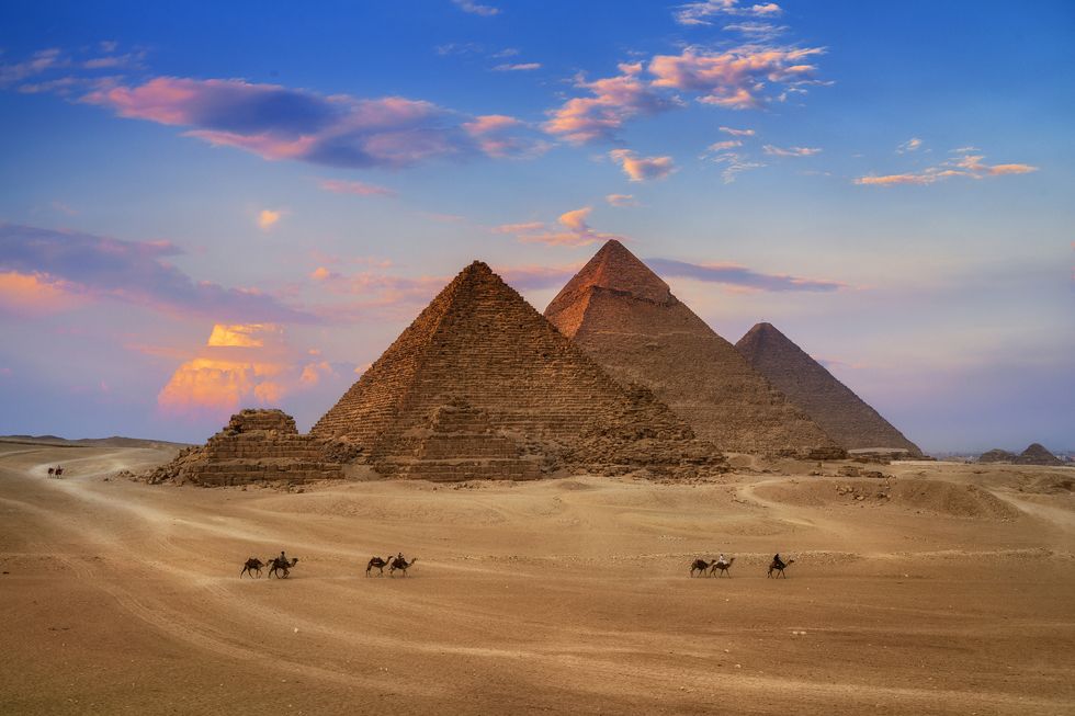 giza egypt pyramids in sunset scene, wonders of the world