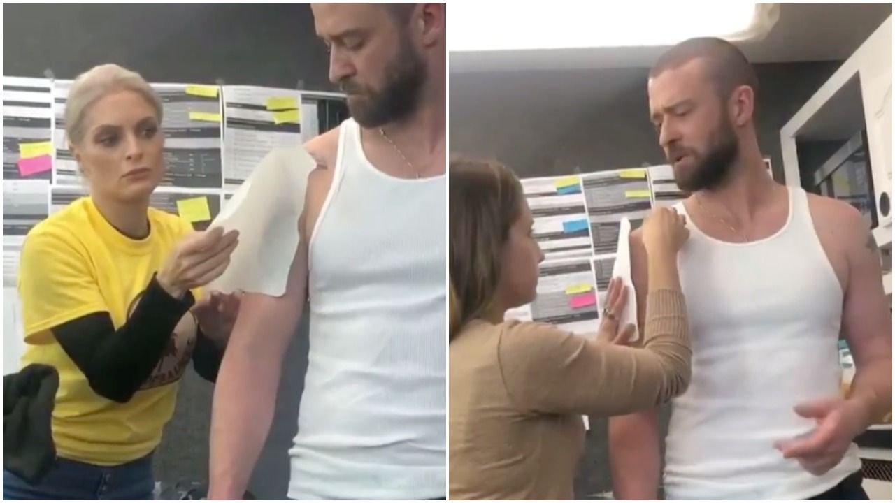Justin Timberlake shares behindthescenes clip of massive tiger temporary  tattoo for Palmer  Daily Mail Online
