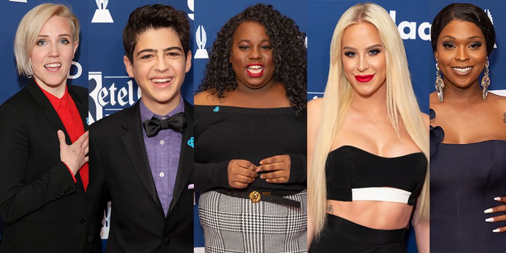 GLAAD Media Awards red carpet, featuring Hannah Hart, Alex Newell, Gigi Gorgeous, and more.
