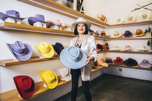 gladys tamez in her showroom and atelier in la’s arts district, she launched her line, gladys tamez millinery, in 2014