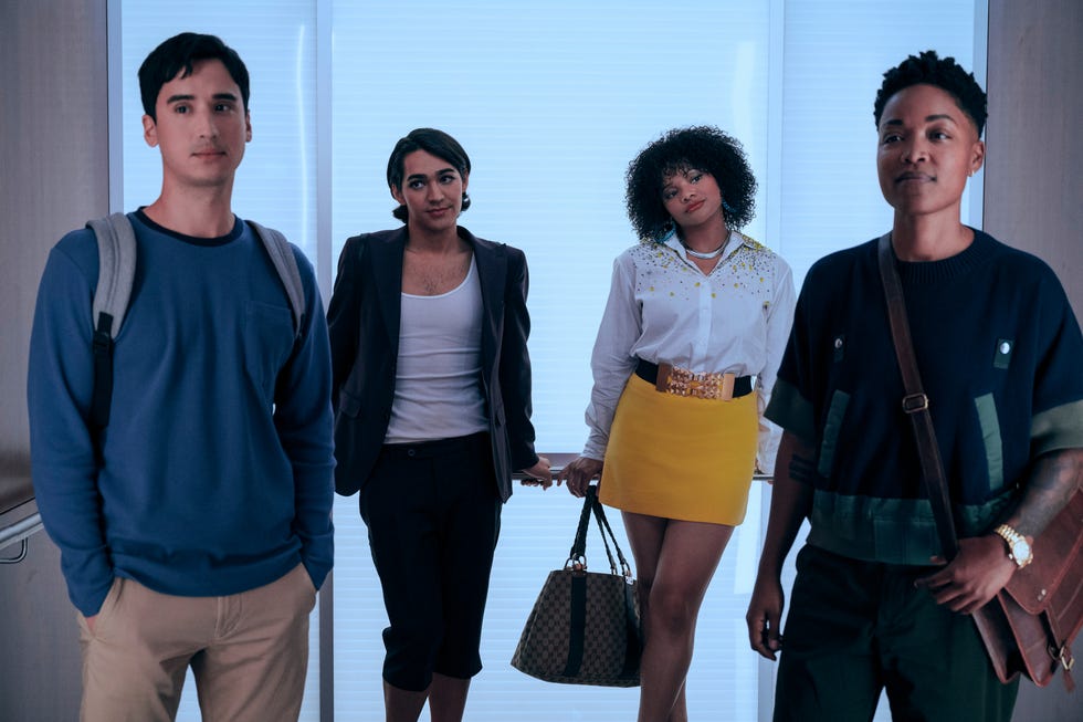 glamorous l to r michael hsu rosen as ben, miss benny as marco, jade payton as venetia, ayesha harris as britt in episode 102 of glamorous cr amanda matlovichnetflix © 2023