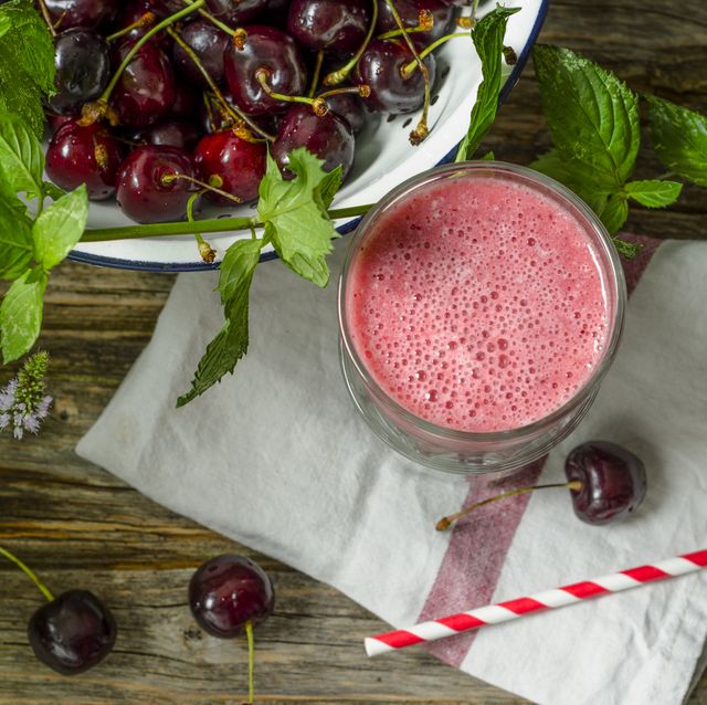 glass of cherry smoothie