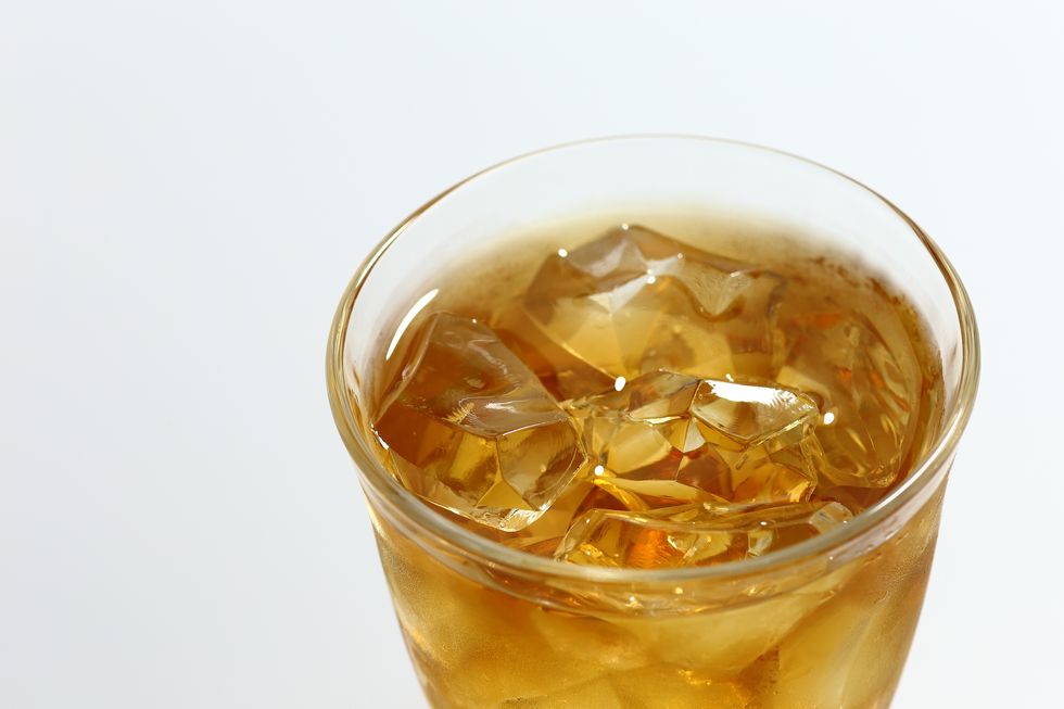 glass of iced tea on white background
