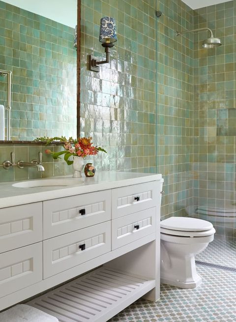 green zellige tile bathroom