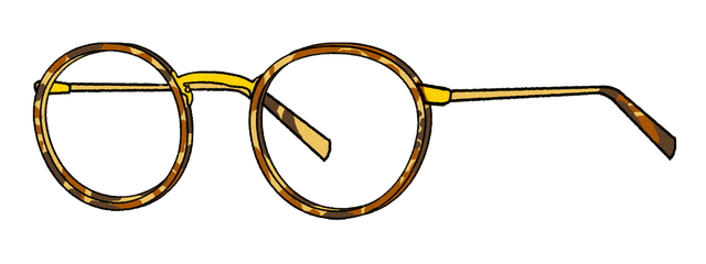round tortoiseshell glasses with gold accents