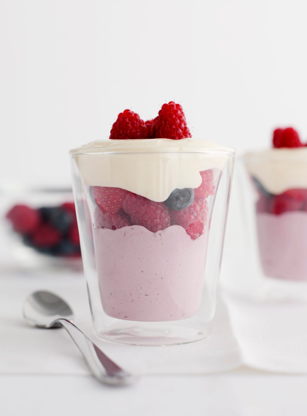 Glasses of berry coconut parfait