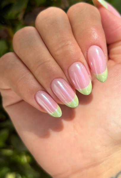 nail art featuring a pink and green color scheme