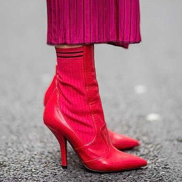 Footwear, High heels, Red, Pink, Shoe, Leg, Magenta, Human leg, Joint, Fashion, 