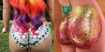 Hair, Glitter, Pink, Hair coloring, Magenta, Fashion accessory, Nail, Embellishment, Wig, Costume, 
