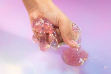 glitter slime on the hand