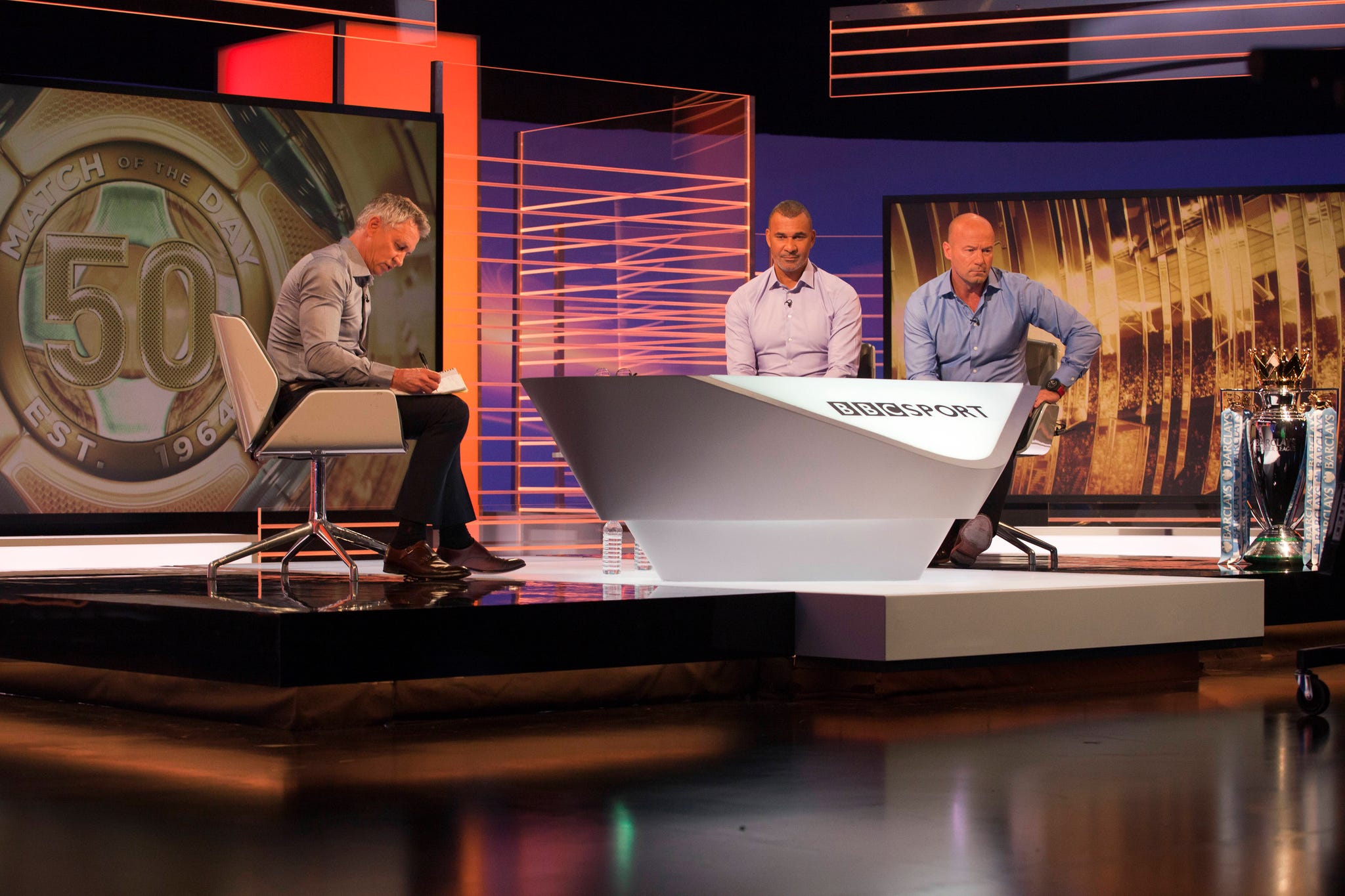 motd presenter gary lineker with pundits ruud gullit and alan shearer in the live studiomatch of the day often abbreviated as motd or motd is the bbc's main football television programme typically, it is shown on bbc one on saturday evenings during the english football season, showing highlights of the day's matches in english football's top division, the premier league it is one of the bbc's longest running shows, having been on air since 22 august 1964, though it has not always been aired regularly the programme is broadcast from mediacityuk in salford quays on the banks of the manchester ship canal in greater manchestersince 1999 motd has been presented by the former england captain gary lineker lineker is usually joined by two pundits to analyse and review the day's action the former newcastle united captain alan shearer is the lead pundit