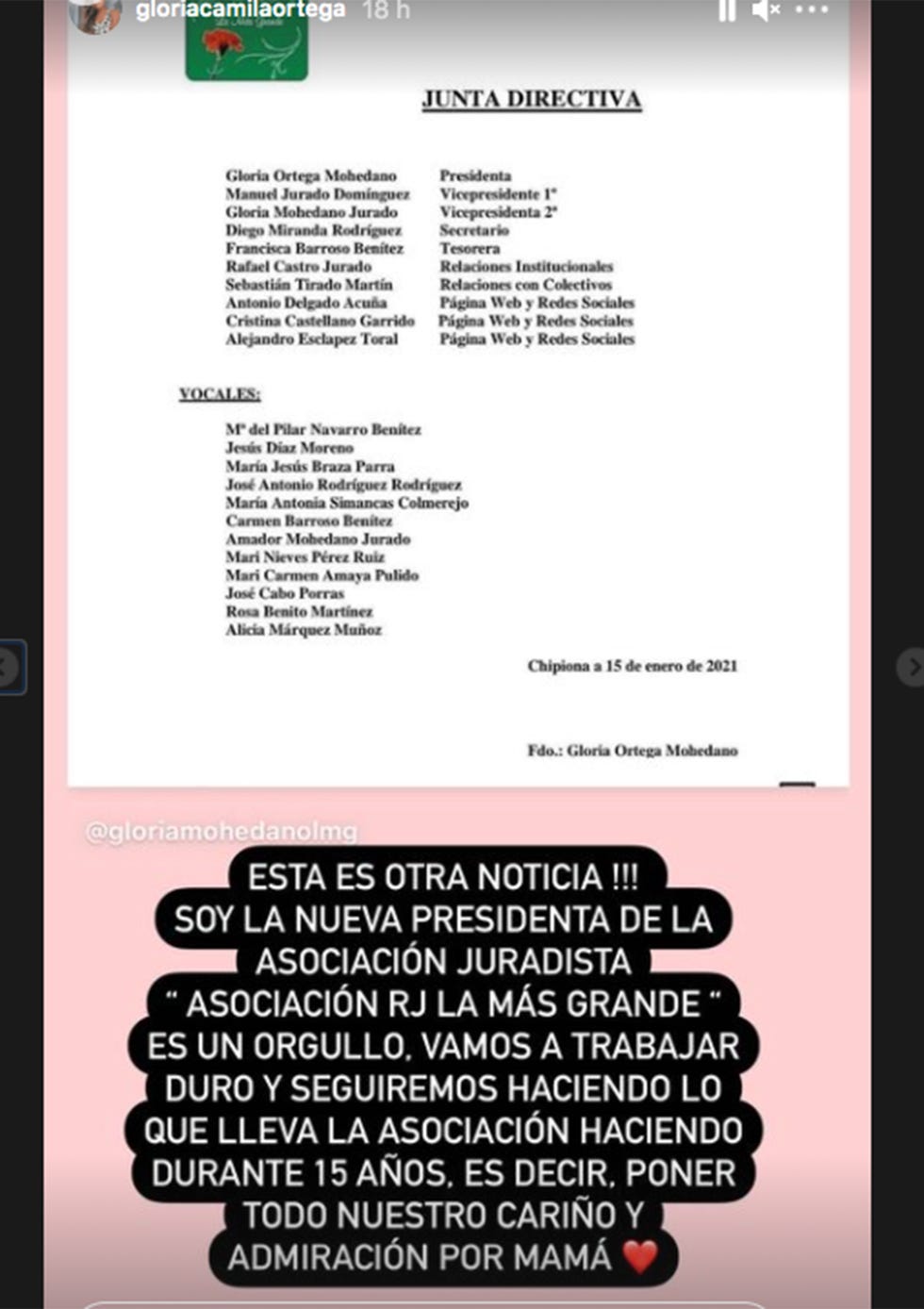 gloria camila, muy orgullosa de su nuevo cargo como presidenta de la asociación rj