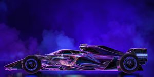glowing futuristic transparent racing car with colorful aerodynamic light