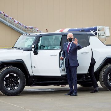 president joe biden gets behind the wheel of the 2022 gmc hummer ev pickup wednesday, november 17, 2021, taking the all electric vehicle for a drive at the grand opening of the gm factory zero ev assembly plant in detroit and hamtramck, michigan gm has invested $22 billion to fully renovate the facility to build all electric trucks and suvs factory zero will be home to the gmc hummer ev suv and pickup, chevrolet silverado ev and the cruise origin, among other yet to be announced evs photo by jeffrey sauger for general motors