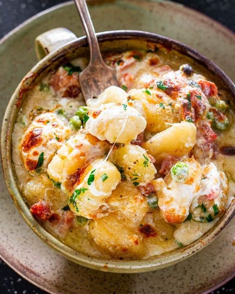 one skillet ham and cheese gnocchi