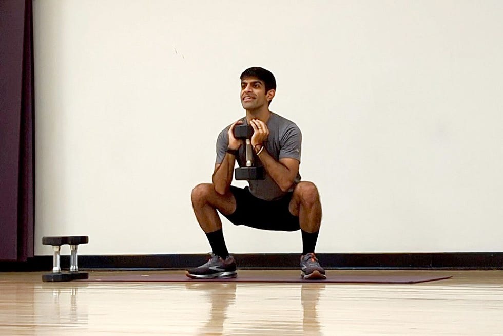 dumbbell glute exercises, hathiramani practices goblet squat