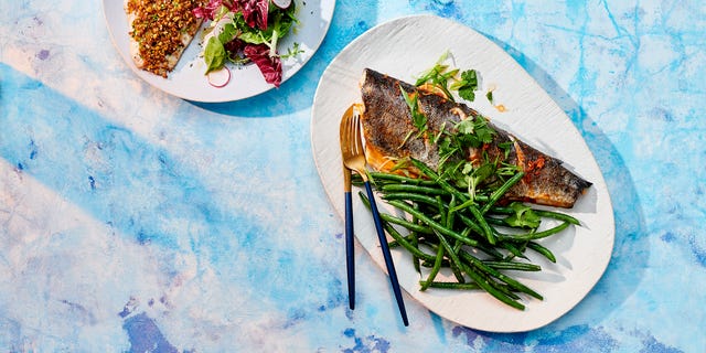 gochujang roasted trout and green beans