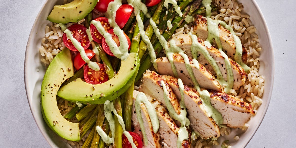 Green goddess glow bowl with chicken recipe