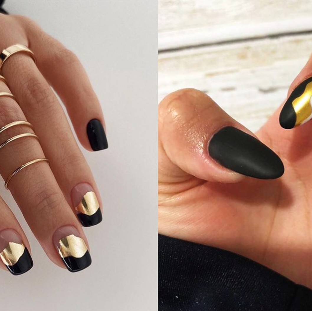 black and gold french nail designs