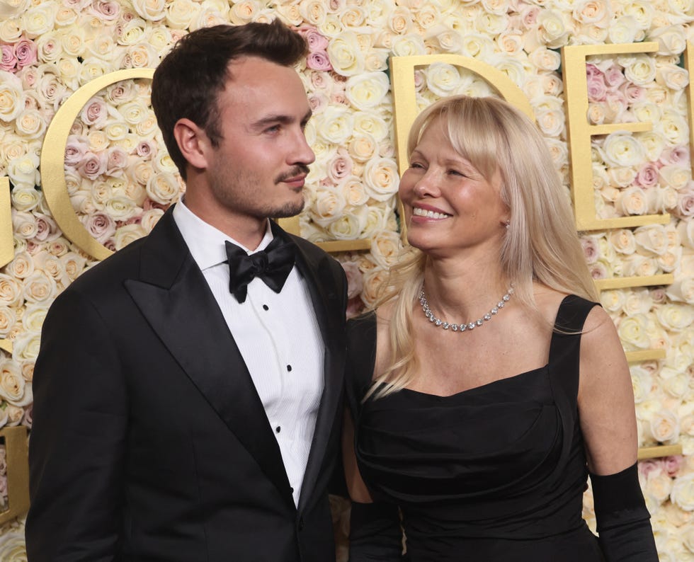 golden globes 2025 pamela anderson son red carpet reaction