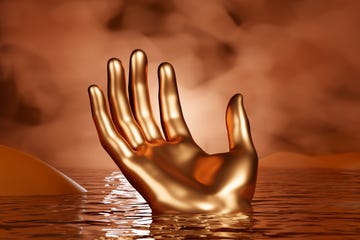 golden human hand in water abstract surreal background 3d illustration design element concept of global warming