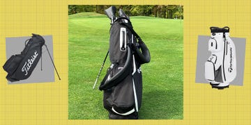 a trio of golf bags