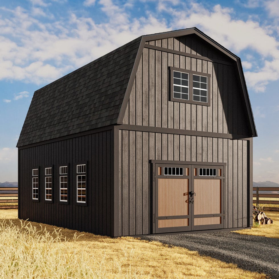 barn with a gabled roof and double doors