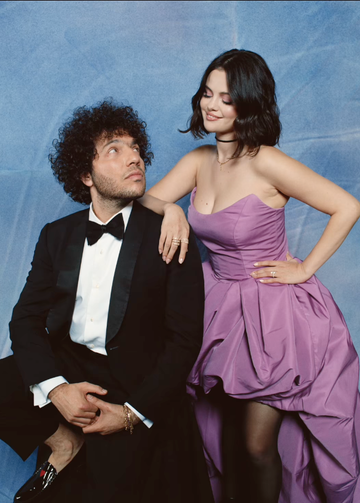 formal attire worn by two individuals posing together