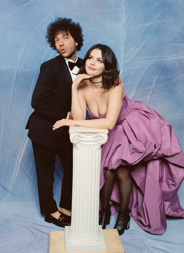 selena gomez and benny blanco pose for prom pictures.