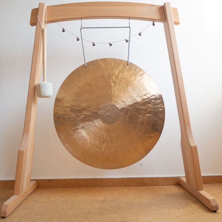 Gong yoga close up on instruments for sound relaxation and