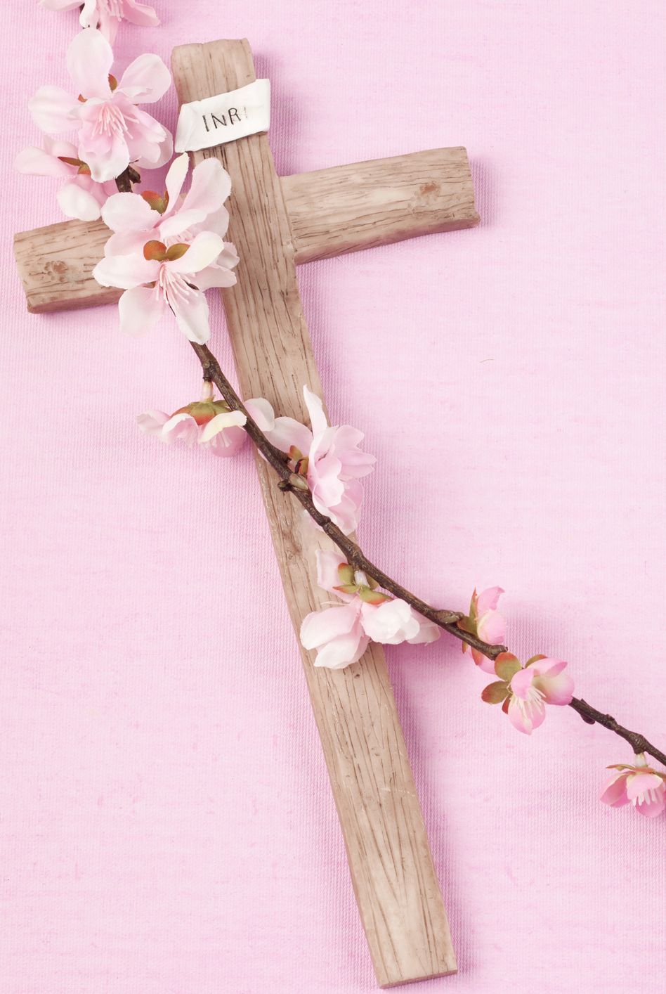 Good Friday Facts Wooden Cross with Pink Flowers