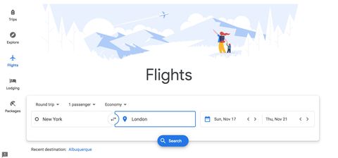Screenshot of the Google Flights website