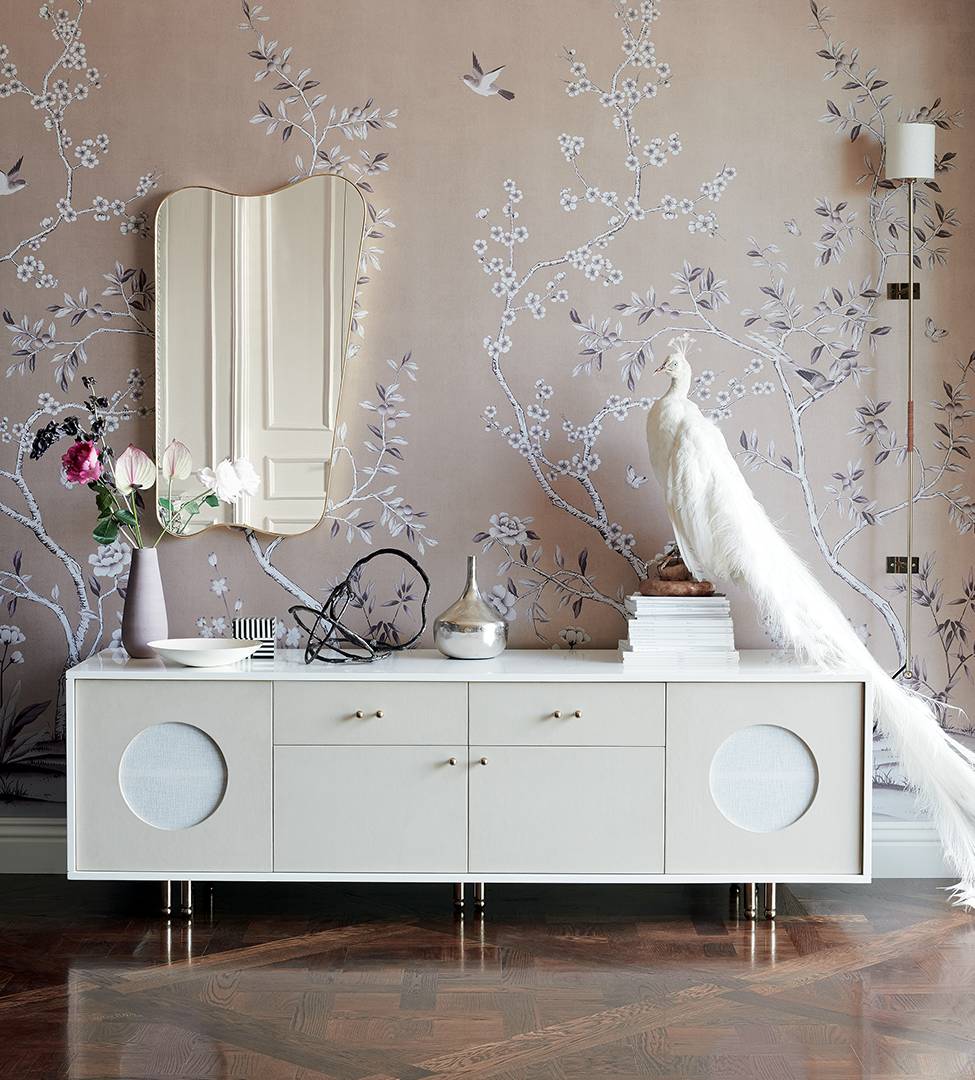 White, Room, Furniture, Interior design, Wall, Dresser, Floor, Chest of drawers, Wallpaper, Table, 