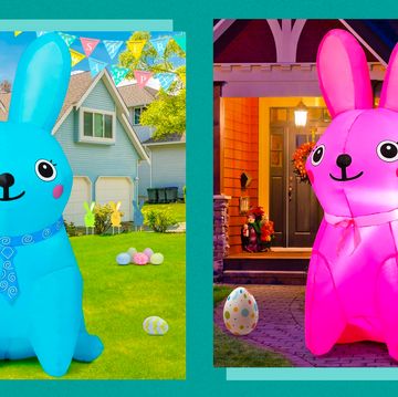 blue and pink goosh 5 foot inflatable easter bunnies