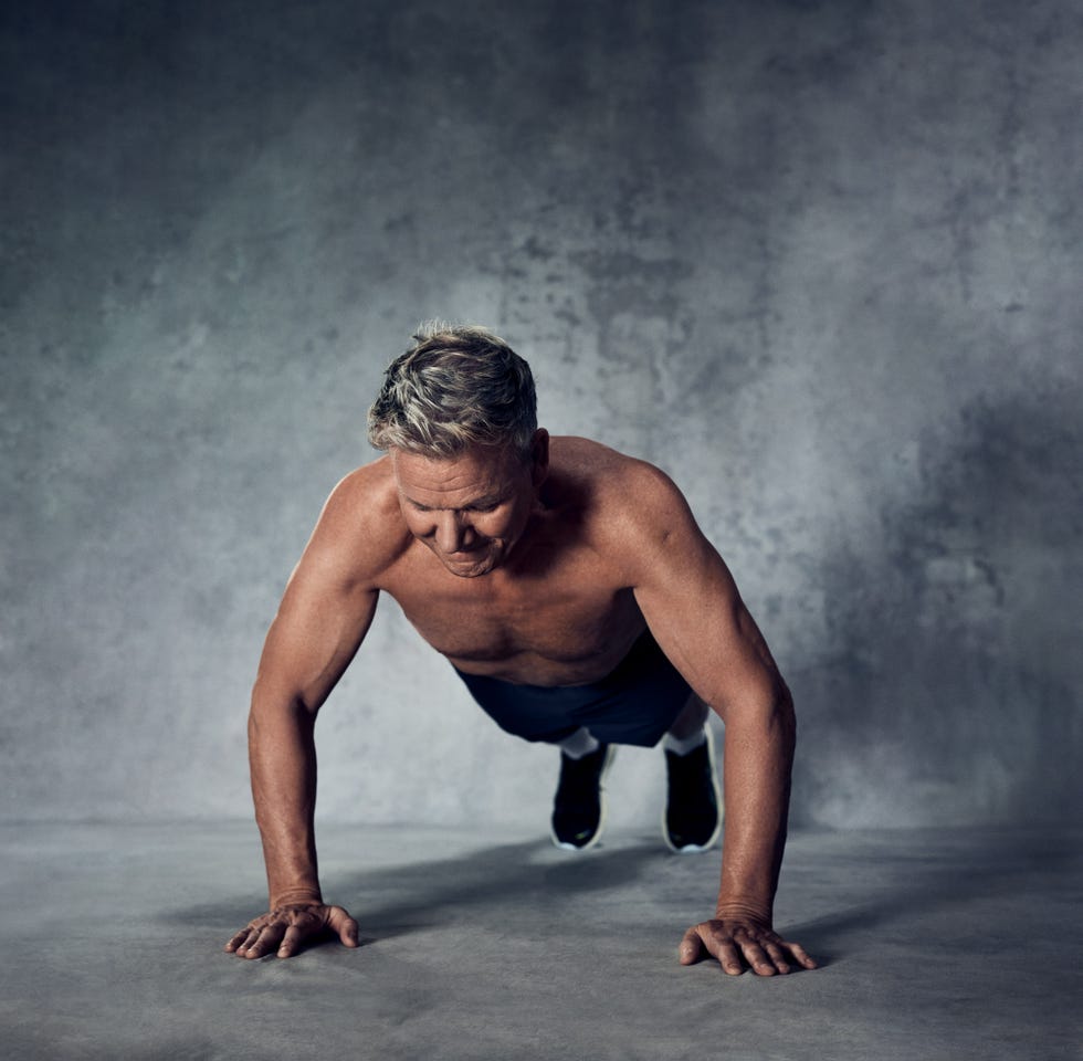 gordon ramsay performing press ups with no top on