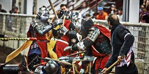 Knight, Middle ages, Lance, Helmet, Spear, Armour, Competition event, History, Gladiator, Costume, 