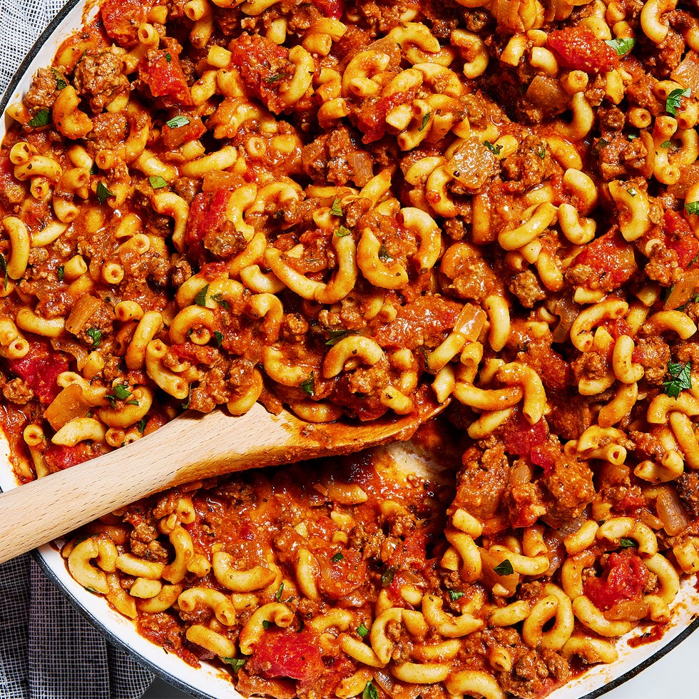 elbow macaroni in a tomato sauce