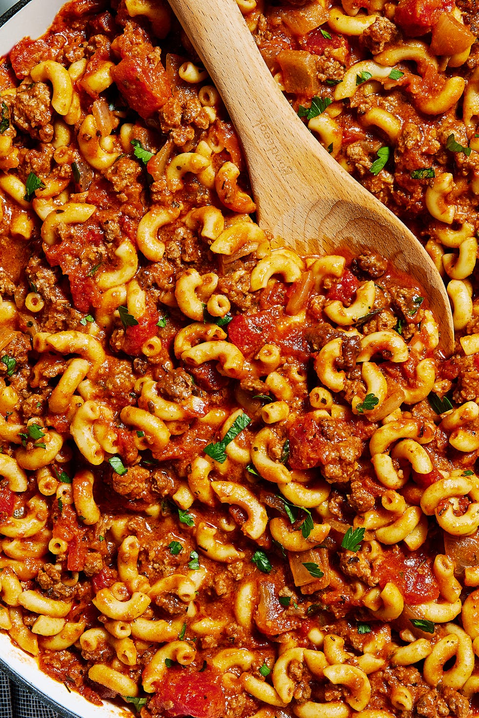 elbow macaroni in a tomato sauce