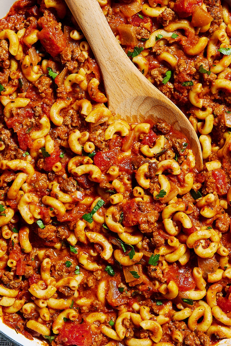 elbow macaroni in a tomato sauce