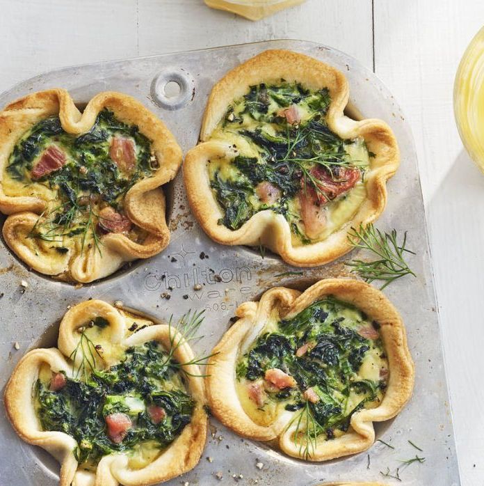 grab and go spinach and ham egg bakes baked in muffin cups