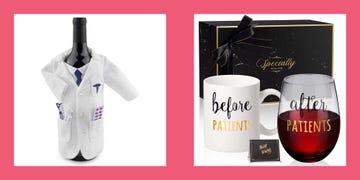 best graduation gifts for doctors white coat wine gift bag and before patients, after patients coffee mug and stemless wine glass set