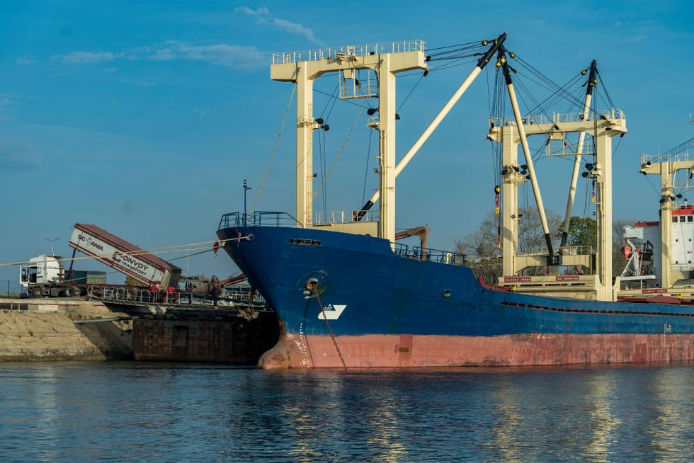 grain cargo ship in a port of the west of ukraine