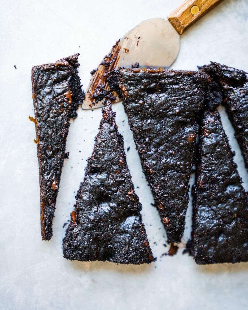 very dark slices of chocolate cake