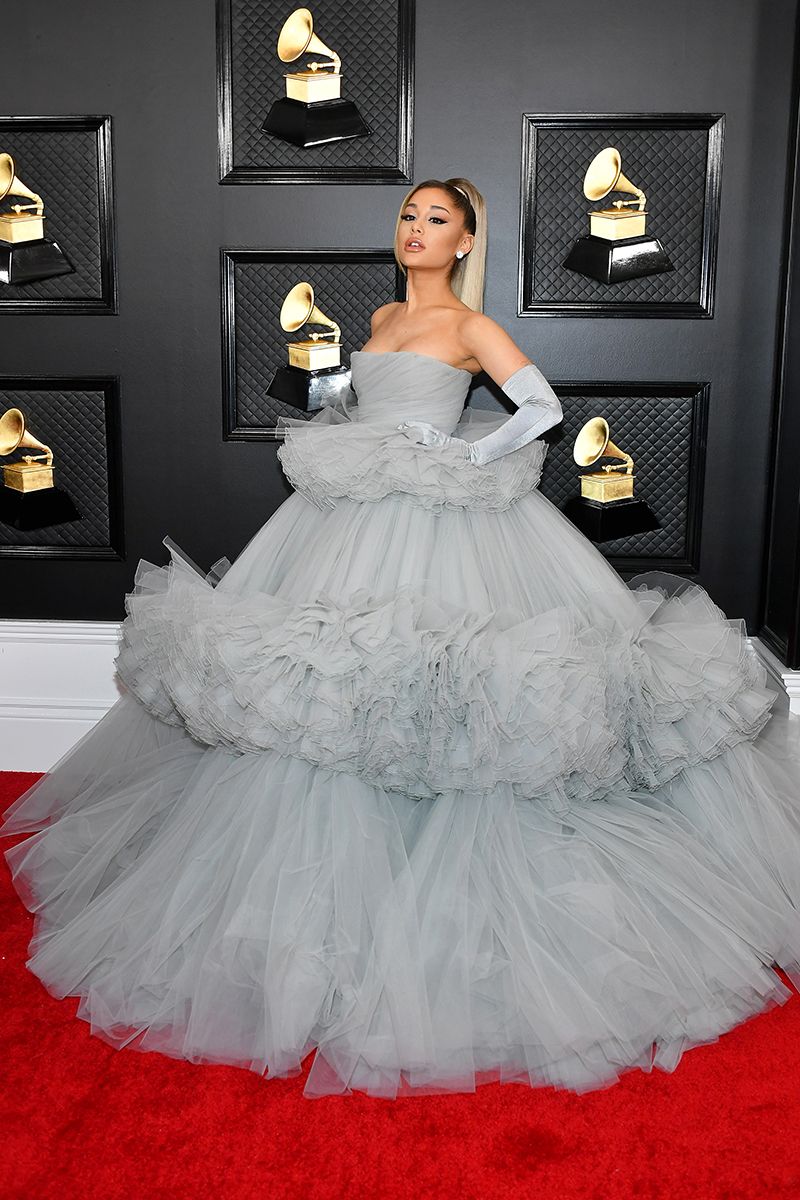 Versace - Ariana Grande wows in a white Versace gown on the red carpet of  the Grammys. #VersaceCelebrities