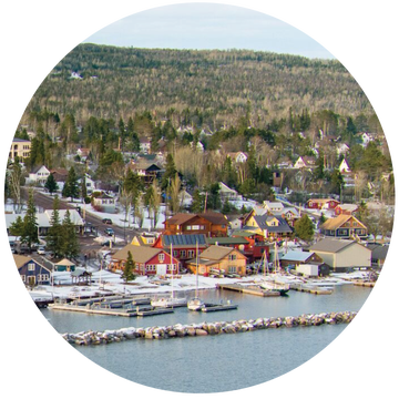 grand marais minnesota, quaint lakeside town in winter, with snow on ground