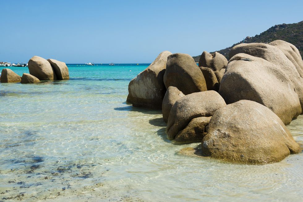 granite rocks and beach, plage de santa giulia, porto vecchio, corse du sud, corsica, mediterranean sea, france